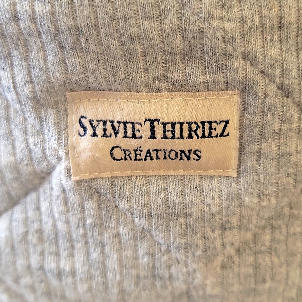 Sylvie Thiriez Creations Two‑Tone Drawstring Tote Bag Rope Pull Grey Beige OS - Picture 4 of 15